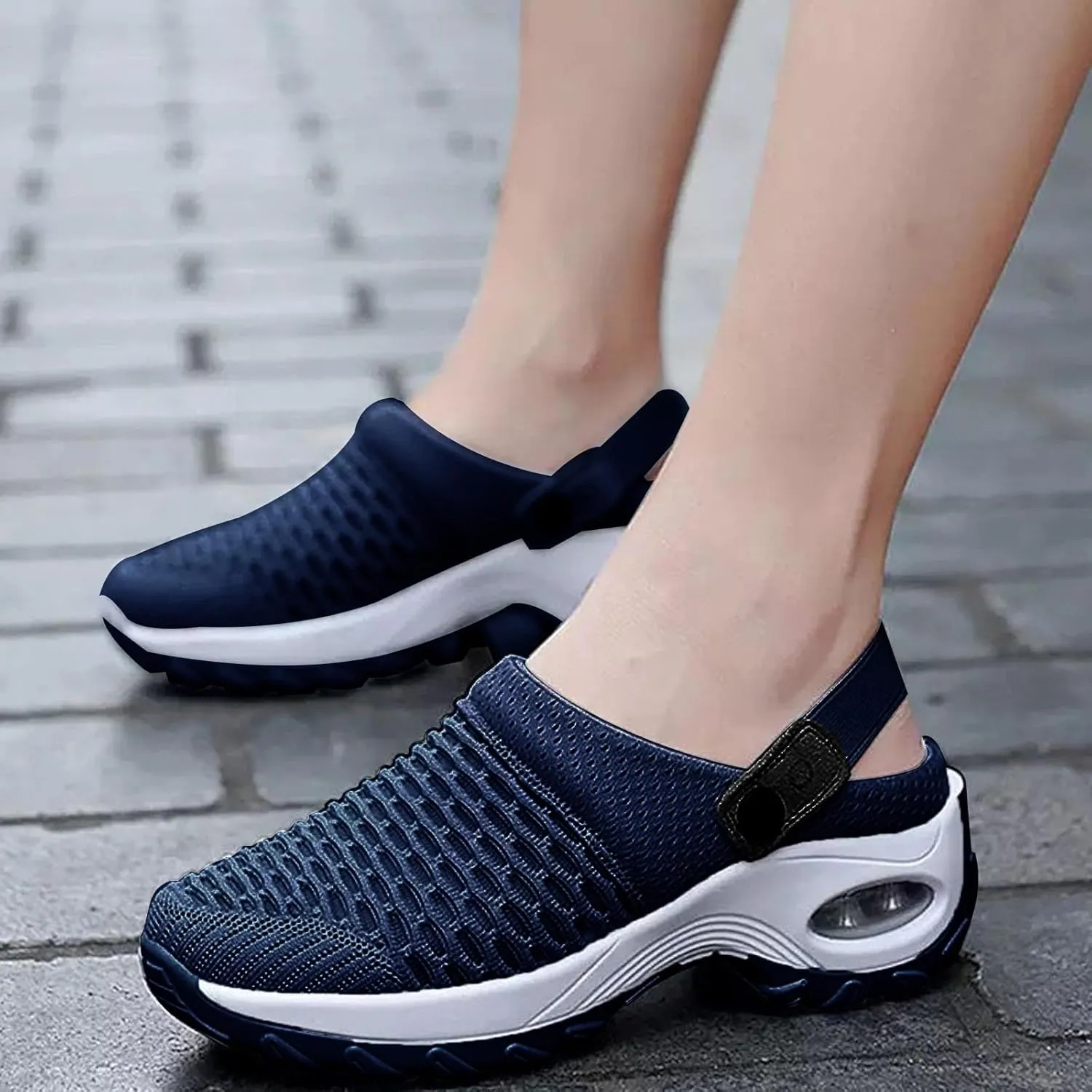 Orthopedic Slippers for Women Summer Air Cushion Platform Mesh Mules Arch Support Walking Sandals, Ankle Strap Slip on Sneakers Diabetic Plantar Fasciitis Walking Shoes