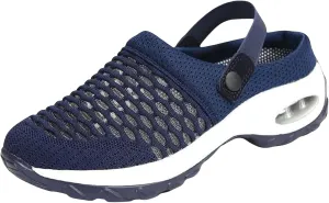 Orthopedic Slippers for Women Summer Air Cushion Platform Mesh Mules Arch Support Walking Sandals, Ankle Strap Slip on Sneakers Diabetic Plantar Fasciitis Walking Shoes