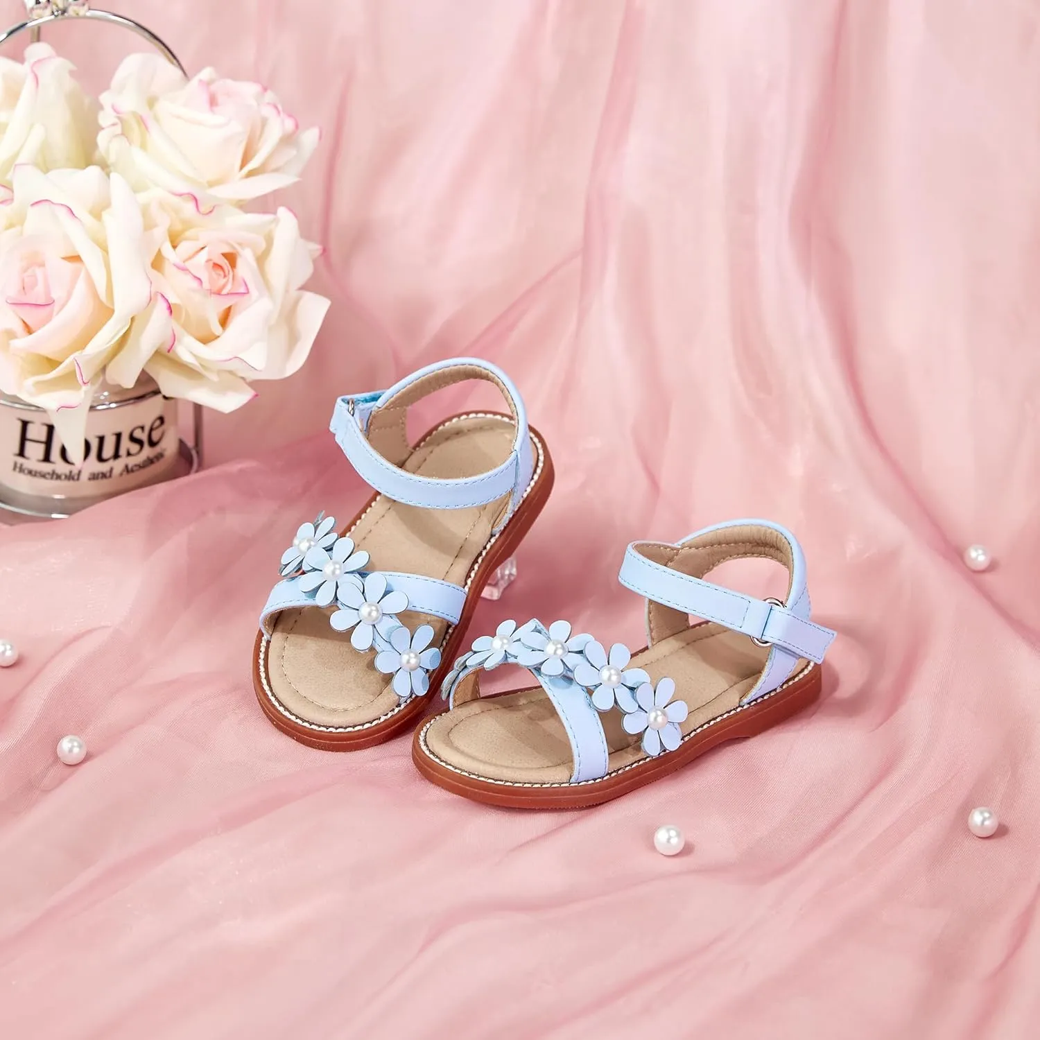 Otter MOMO Girls Open Toe Princess Flat Sandals with Comfort Sole Summer Sandals