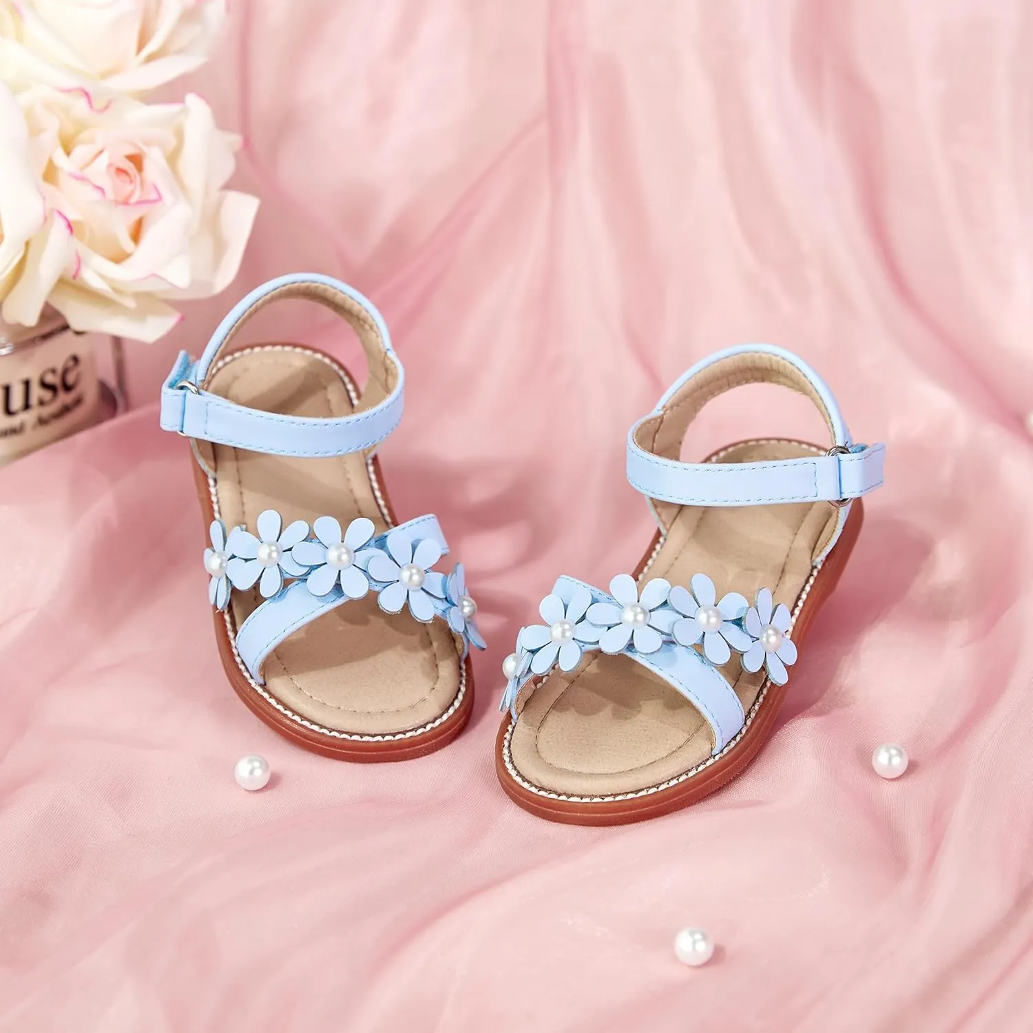 Otter MOMO Girls Open Toe Princess Flat Sandals with Comfort Sole Summer Sandals