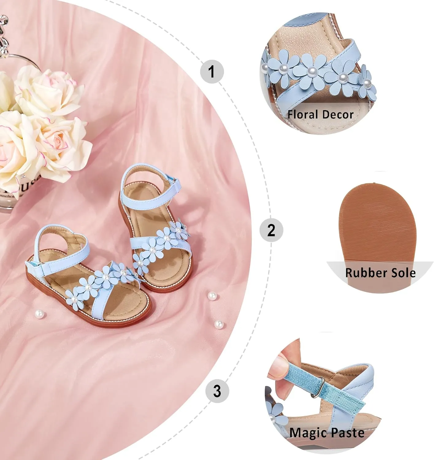 Otter MOMO Girls Open Toe Princess Flat Sandals with Comfort Sole Summer Sandals