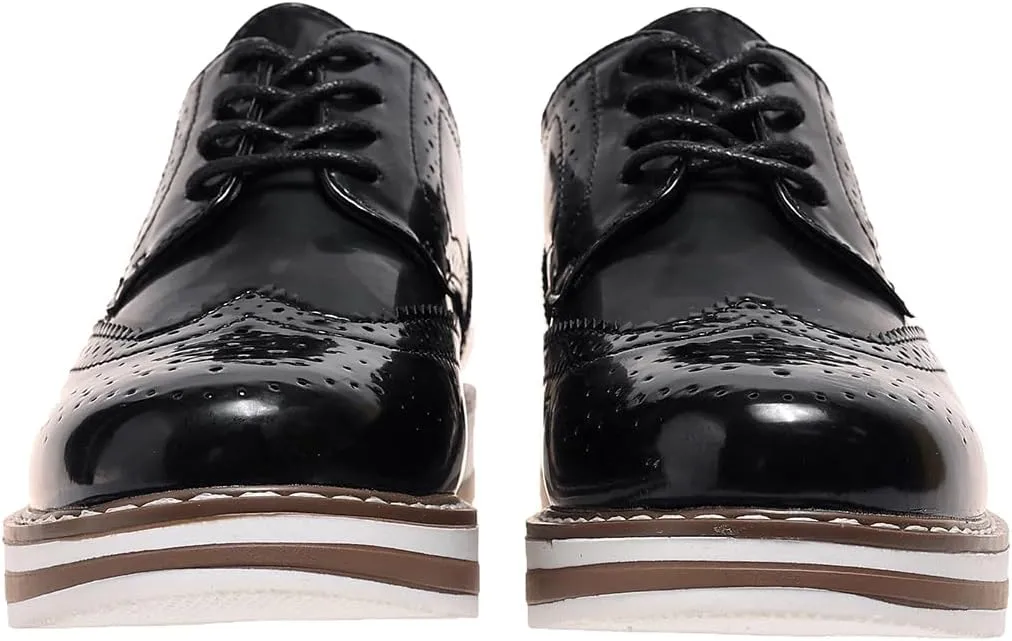 Oxford Shoes for Women Platform Lace Up Wingtips Brogues Round Toe Business Dress Shoes