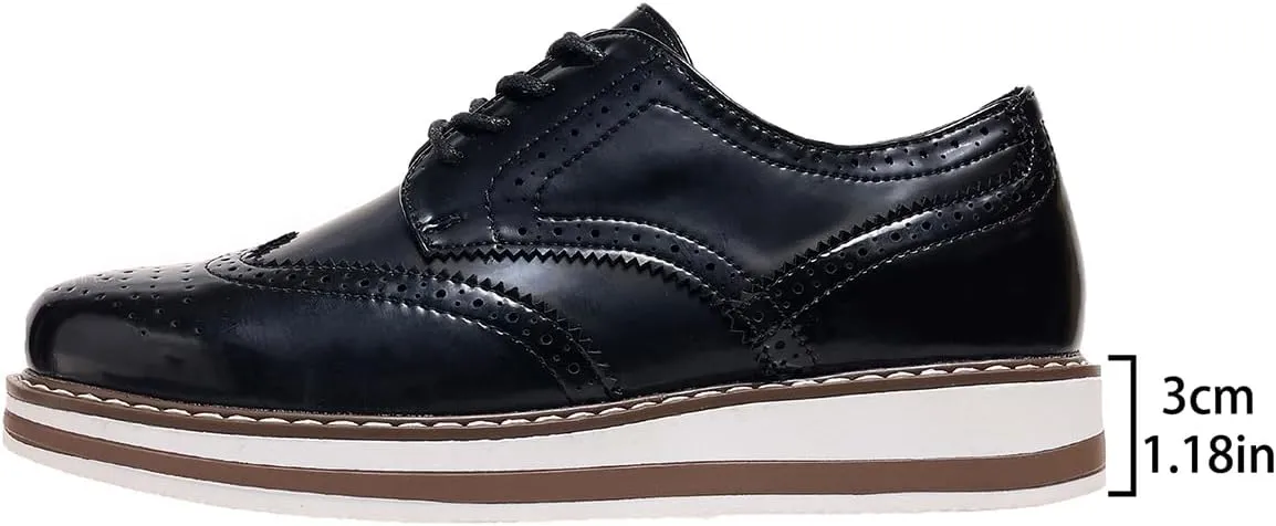 Oxford Shoes for Women Platform Lace Up Wingtips Brogues Round Toe Business Dress Shoes