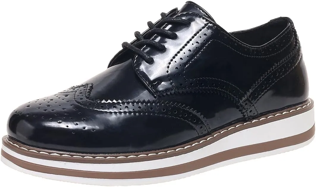 Oxford Shoes for Women Platform Lace Up Wingtips Brogues Round Toe Business Dress Shoes