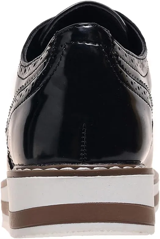 Oxford Shoes for Women Platform Lace Up Wingtips Brogues Round Toe Business Dress Shoes