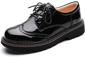 Oxford Shoes for Women,Perforated Lace-up Round Toe Leather Low Heel Brogues Shoe for Girls Ladies Women