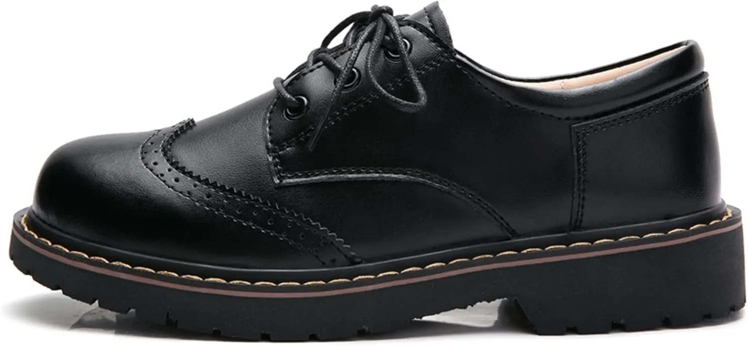 Oxford Shoes for Women,Perforated Lace-up Round Toe Leather Low Heel Brogues Shoe for Girls Ladies Women