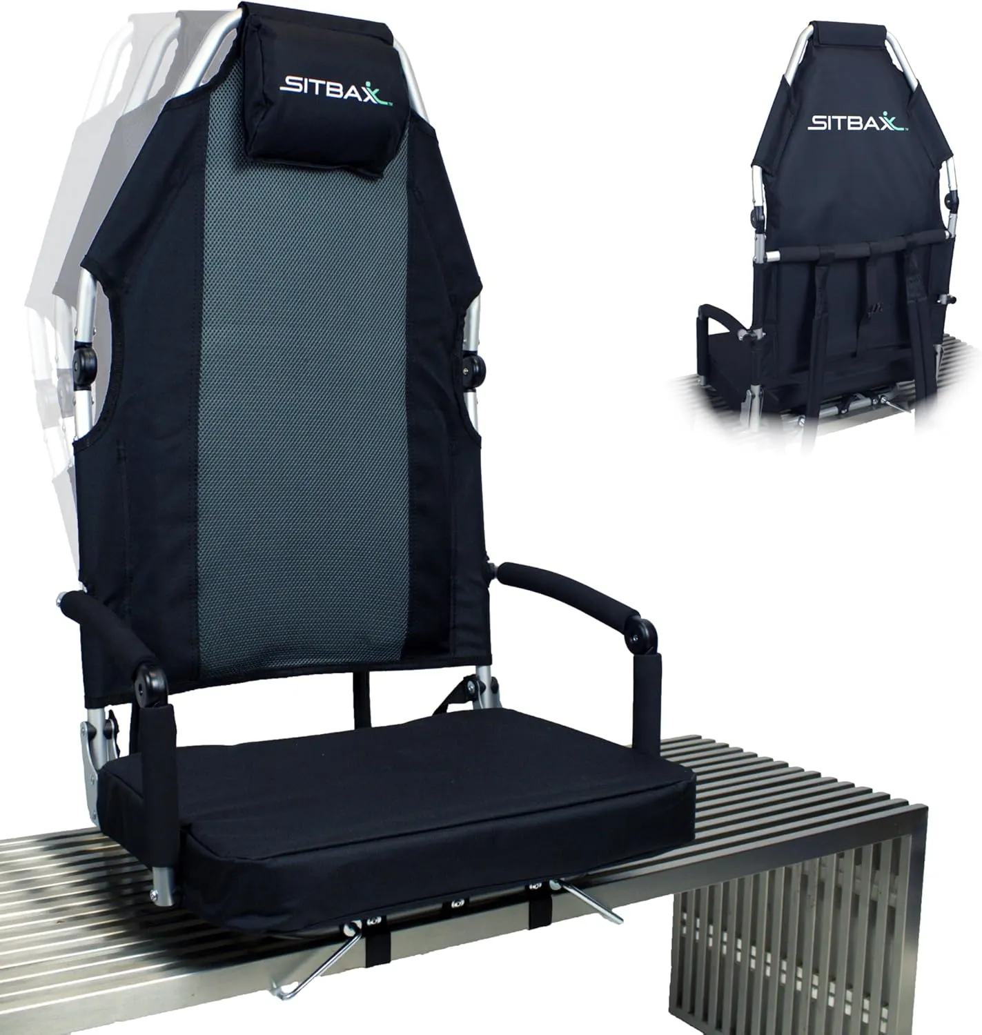 Padded Bleacher Seat – The Ultimate Reclining Stadium Chair with Full Back & Neck Support and 360° Swivel – Lightweight, Foldable, and Portable with Backpack Straps - Patent Pending