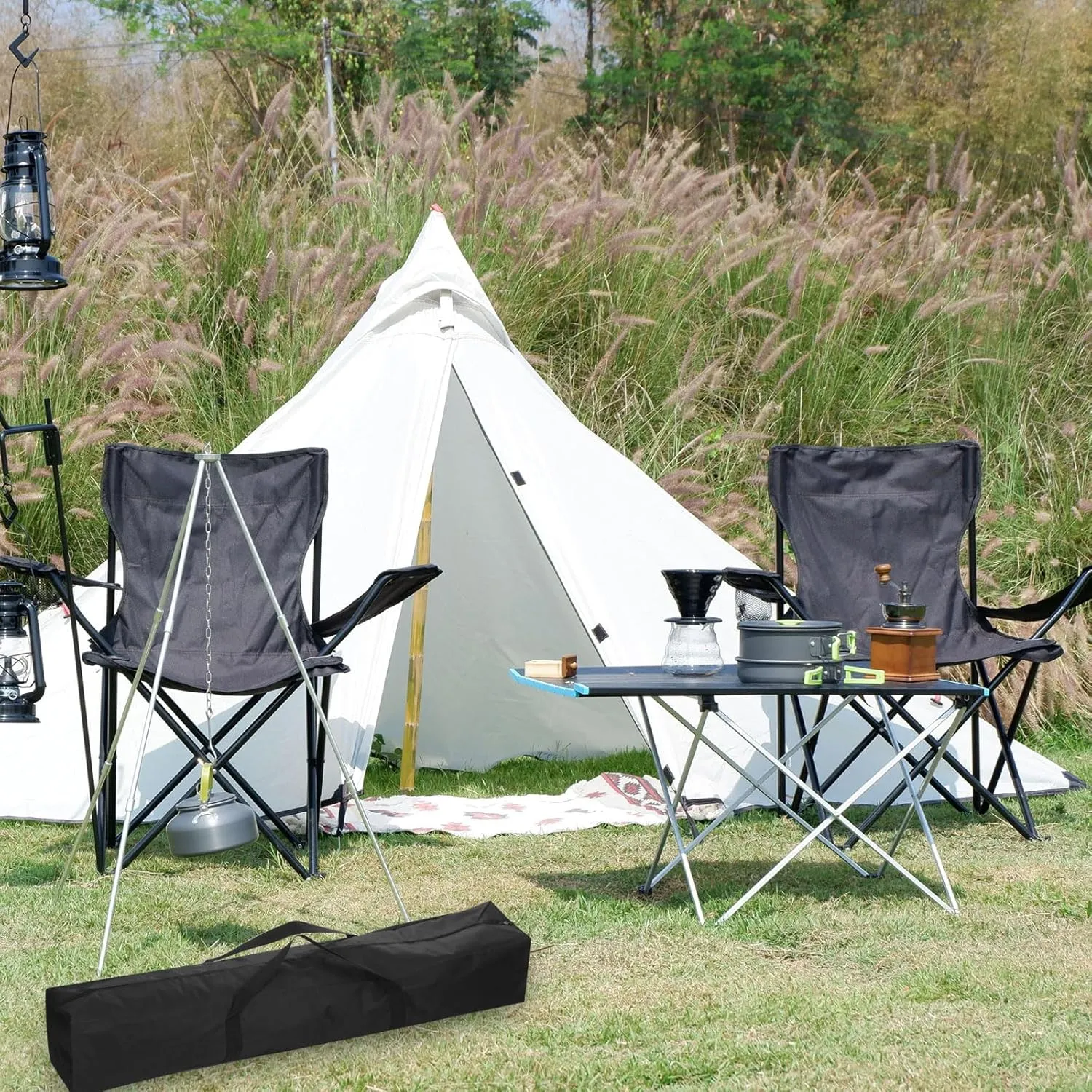 PATIKIL 35 Inch Camp Chair Replacement Bag Nylon Folding Chair Carrying Storage Bag for Beach Chair with Large Zipper Shoulder Strap for Camping Travel, Black