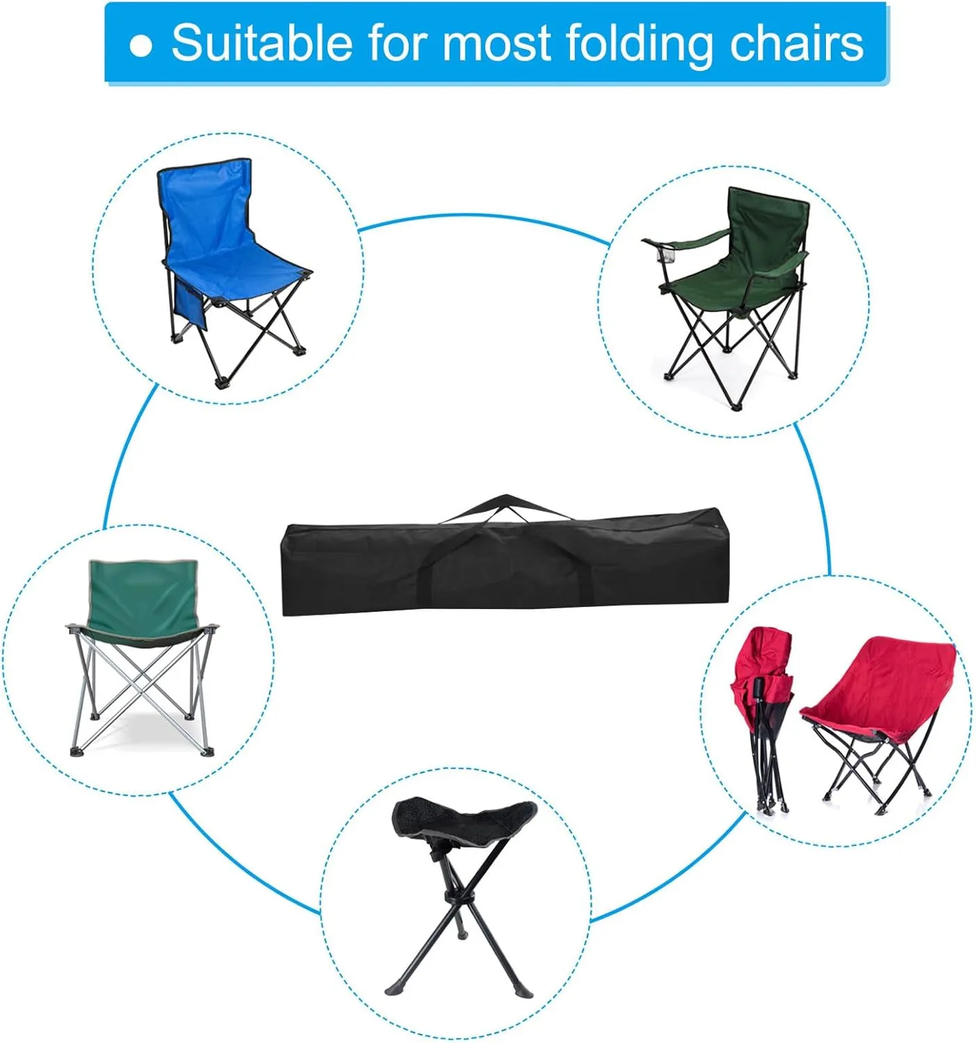 PATIKIL 35 Inch Camp Chair Replacement Bag Nylon Folding Chair Carrying Storage Bag for Beach Chair with Large Zipper Shoulder Strap for Camping Travel, Black