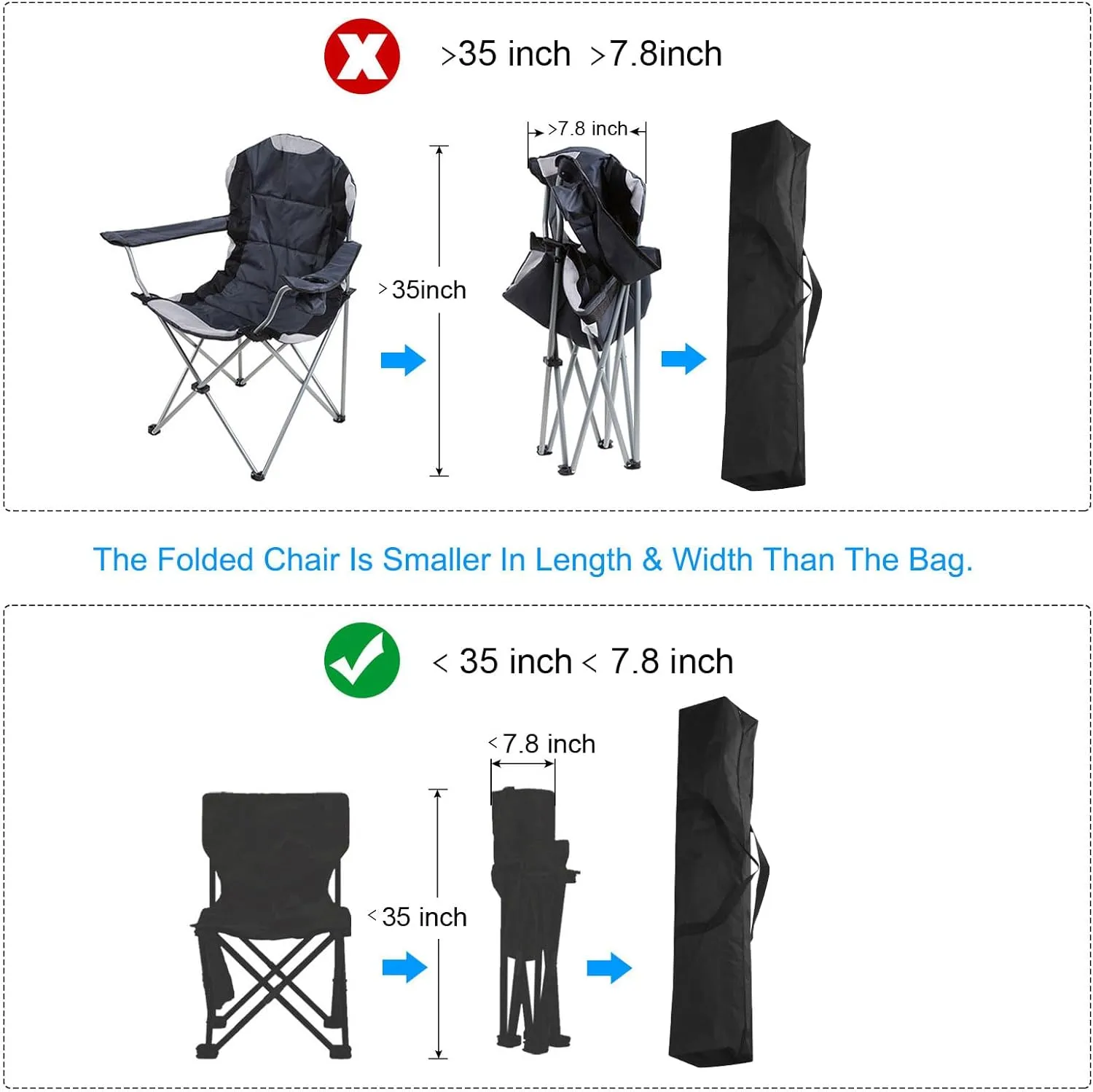 PATIKIL 35 Inch Camp Chair Replacement Bag Nylon Folding Chair Carrying Storage Bag for Beach Chair with Large Zipper Shoulder Strap for Camping Travel, Black