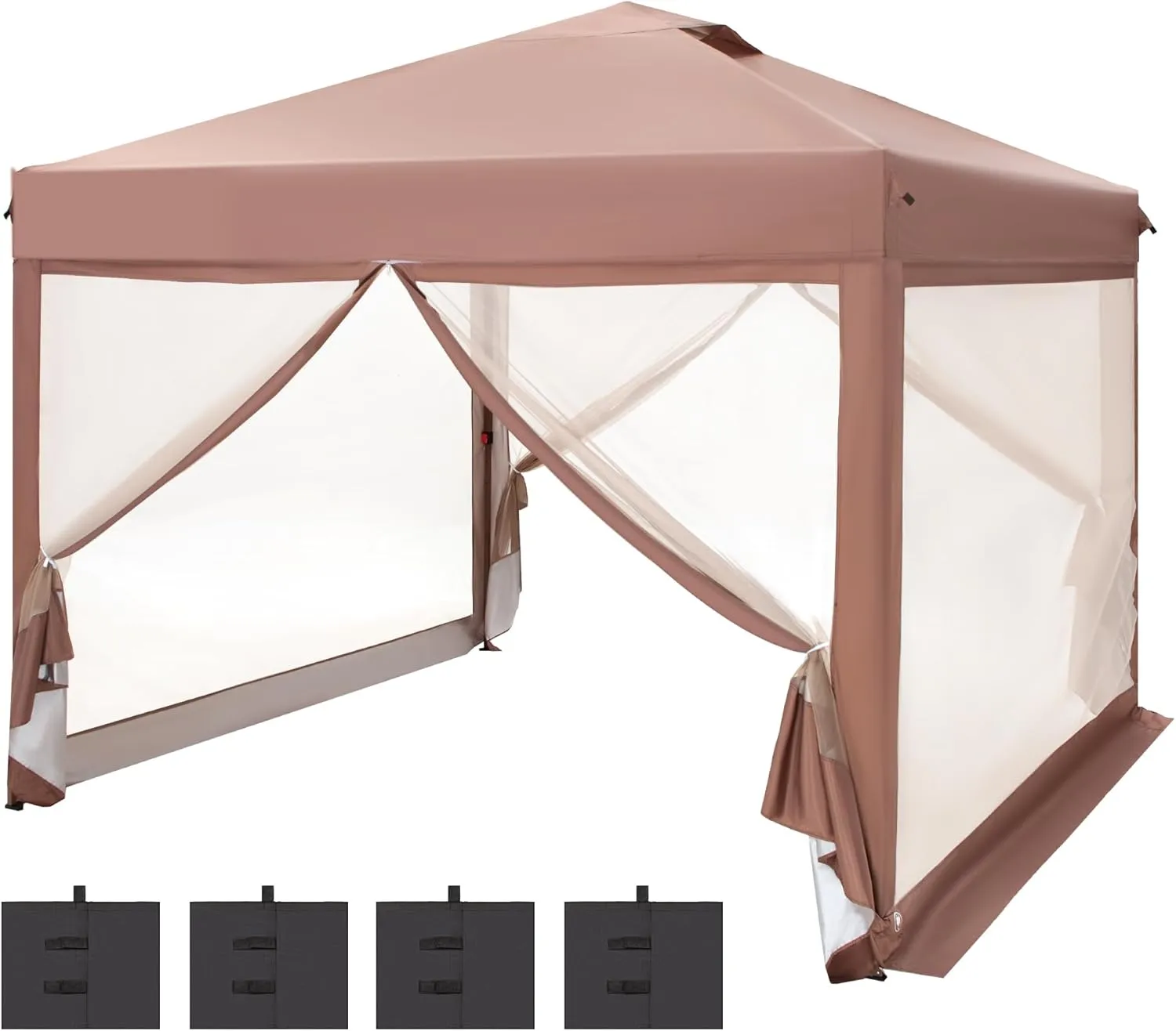 PHI VILLA 10' x 10' Pop Up Canopy Tent with Netting, Instant Gazebo, Ez up Screen House Room with Carry Bag, Height Adjustable, for Outdoor, Garden, Patio