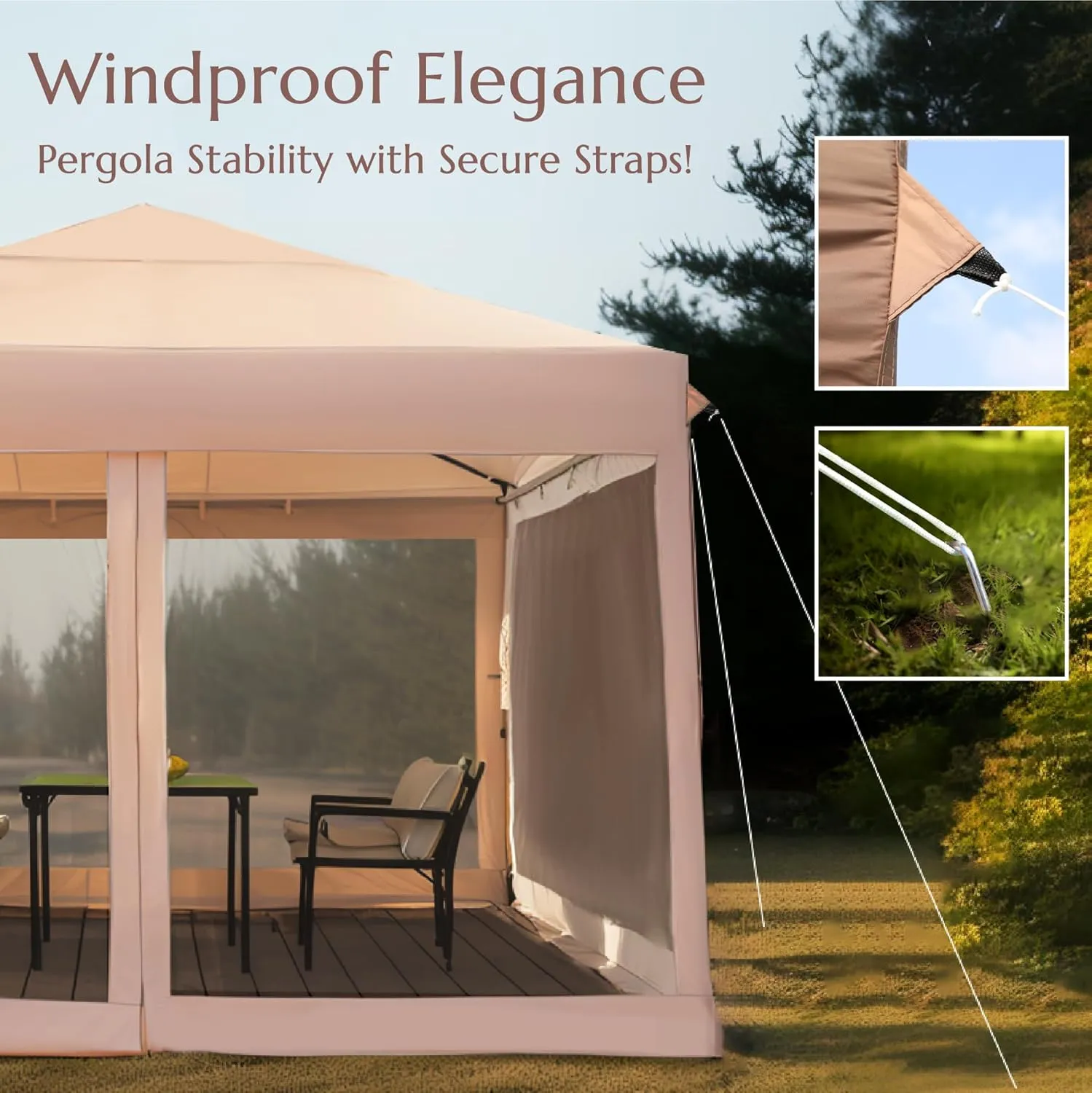 PHI VILLA 10' x 10' Pop Up Canopy Tent with Netting, Instant Gazebo, Ez up Screen House Room with Carry Bag, Height Adjustable, for Outdoor, Garden, Patio