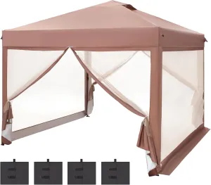 PHI VILLA 10' x 10' Pop Up Canopy Tent with Netting, Instant Gazebo, Ez up Screen House Room with Carry Bag, Height Adjustable, for Outdoor, Garden, Patio