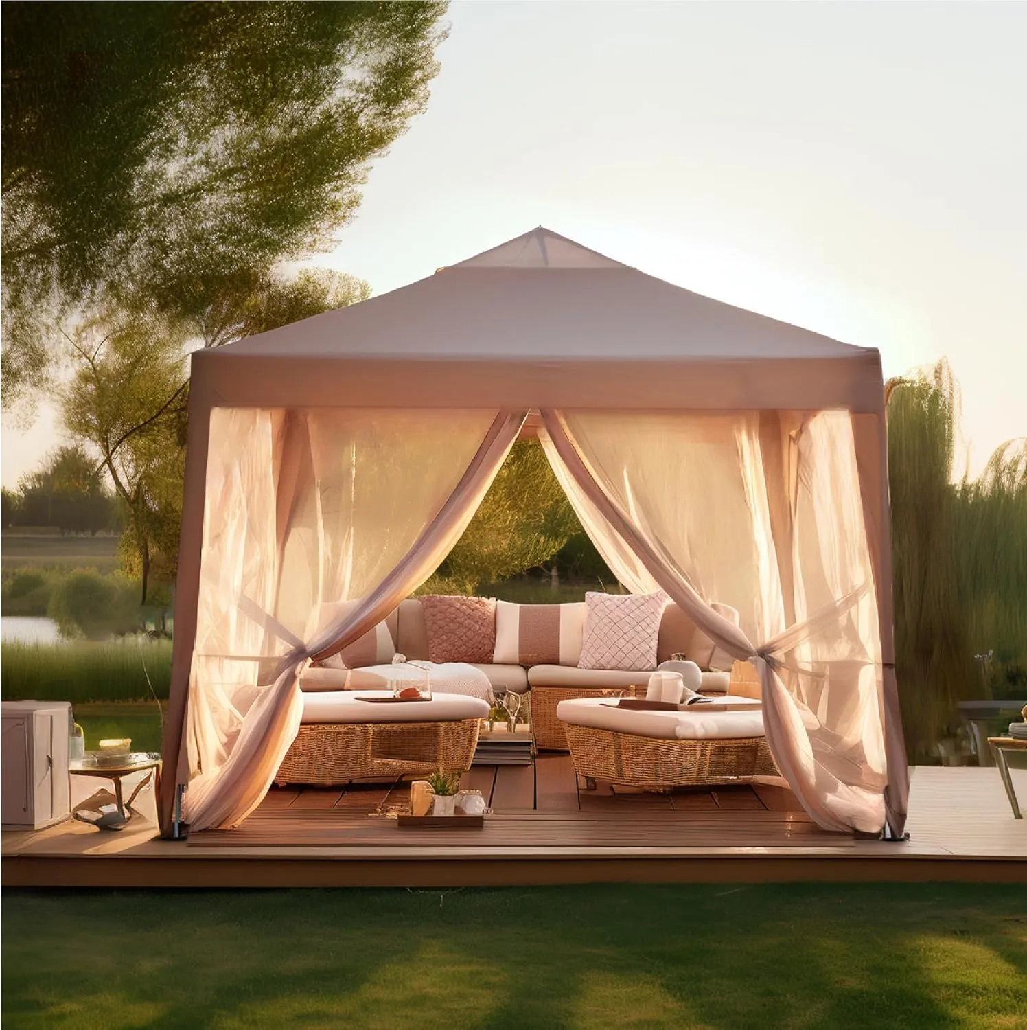 PHI VILLA 10' x 10' Pop Up Canopy Tent with Netting, Instant Gazebo, Ez up Screen House Room with Carry Bag, Height Adjustable, for Outdoor, Garden, Patio
