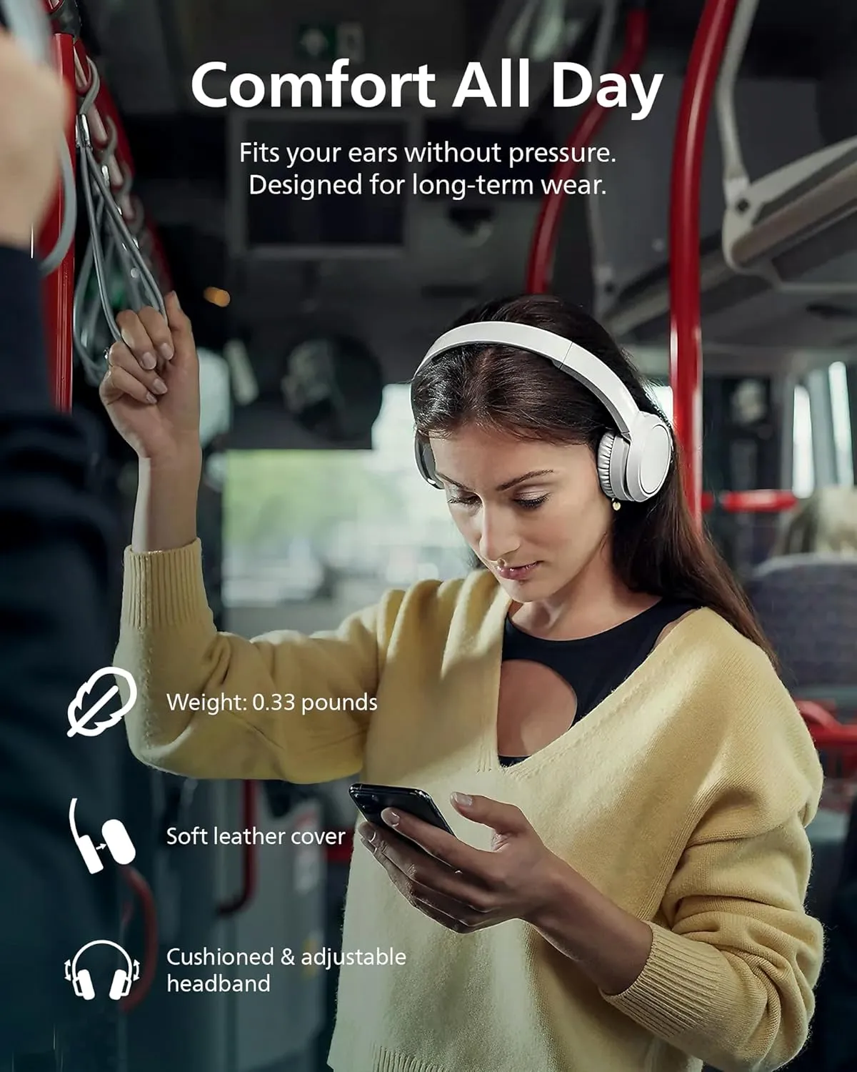PHILIPS H4205 On-Ear Wireless Headphones with 32mm Drivers & BASS Boost on-Demand, White