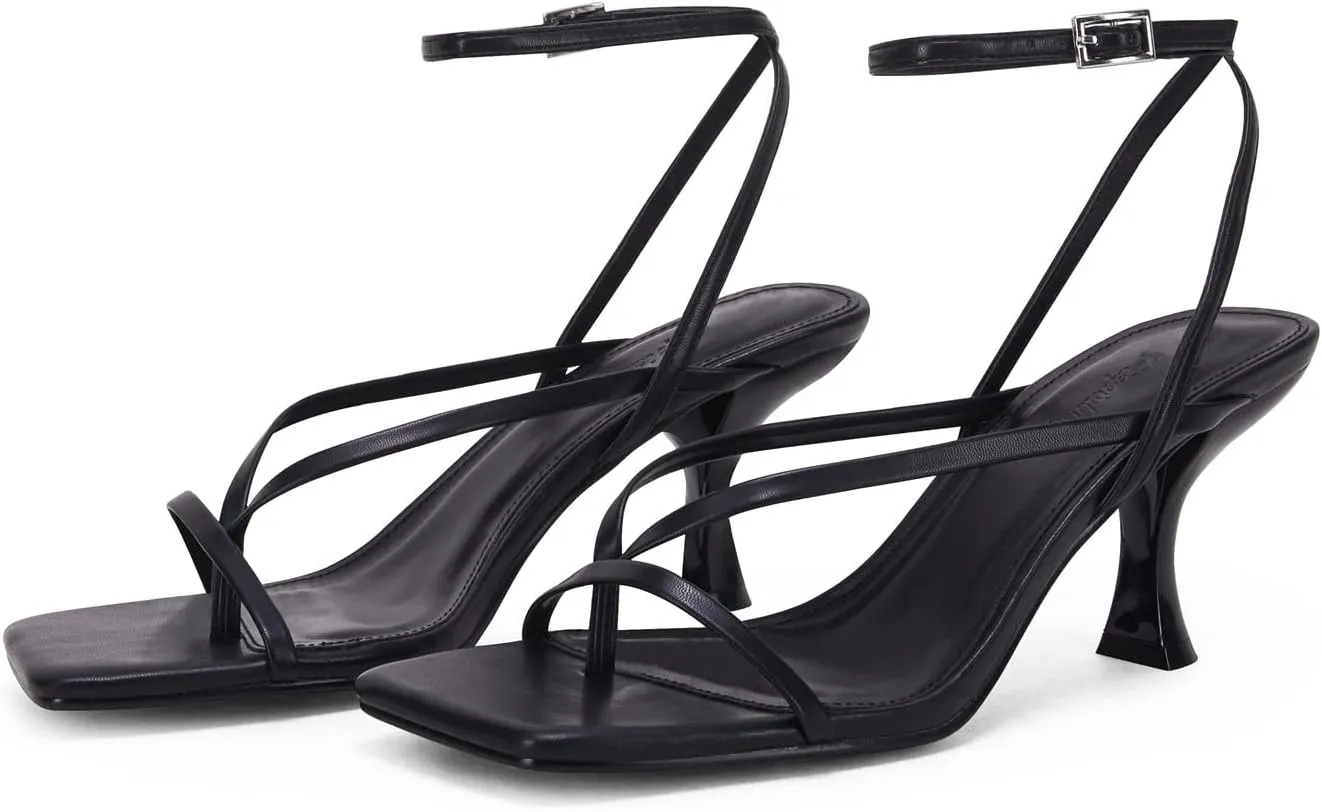 PiePieBuy Women's Lace Up Heeled Sandals Square Flip Flop High Heels Strappy Party Shoes