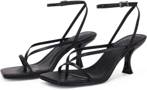 PiePieBuy Women's Lace Up Heeled Sandals Square Flip Flop High Heels Strappy Party Shoes