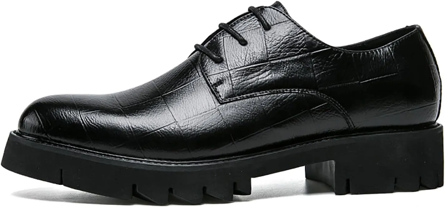 Platform Oxford Shoes for Men Lace Up Leather Round Toe Low-Top Lug Sole Non Slip Dress Shoes Casual Work Office Comfortable Business Shoes