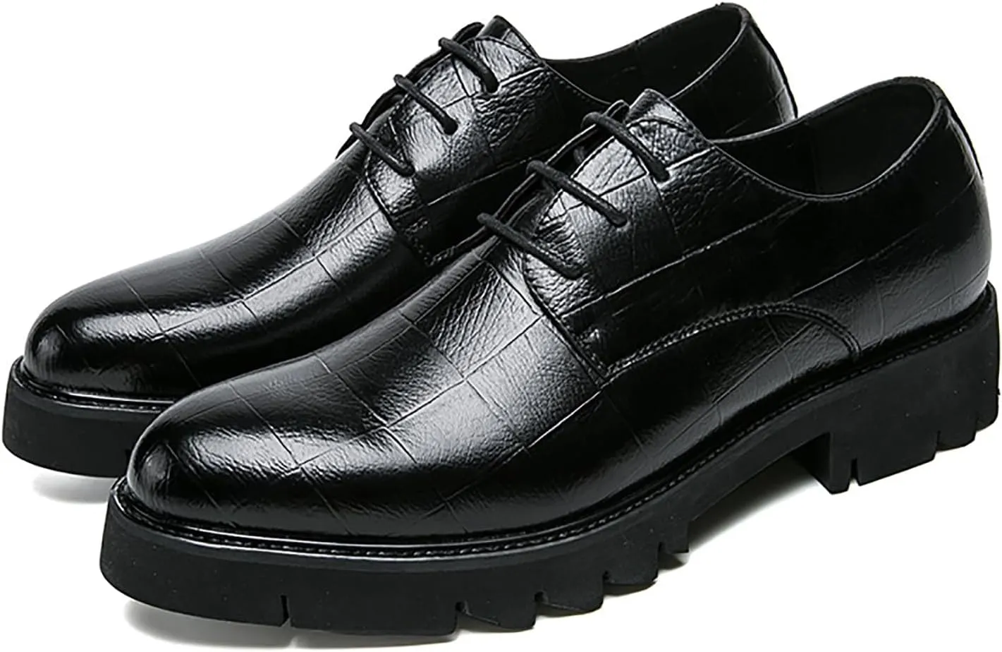 Platform Oxford Shoes for Men Lace Up Leather Round Toe Low-Top Lug Sole Non Slip Dress Shoes Casual Work Office Comfortable Business Shoes