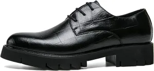 Platform Oxford Shoes for Men Lace Up Leather Round Toe Low-Top Lug Sole Non Slip Dress Shoes Casual Work Office Comfortable Business Shoes
