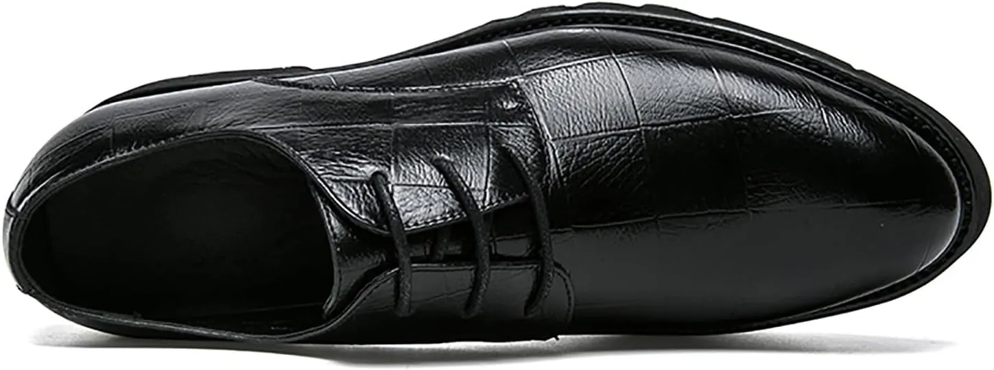 Platform Oxford Shoes for Men Lace Up Leather Round Toe Low-Top Lug Sole Non Slip Dress Shoes Casual Work Office Comfortable Business Shoes
