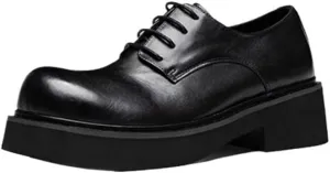 Platform Work Oxfords Round Toe Business Lace-up Wedding Shoes Height-Increasing