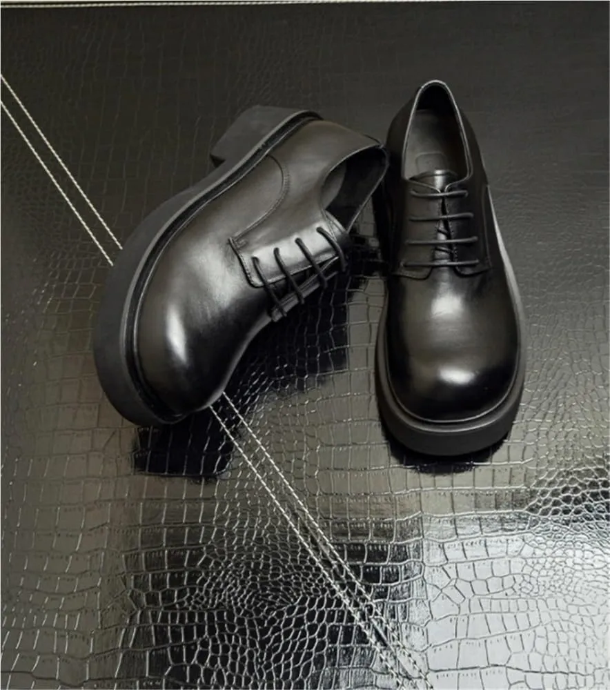 Platform Work Oxfords Round Toe Business Lace-up Wedding Shoes Height-Increasing