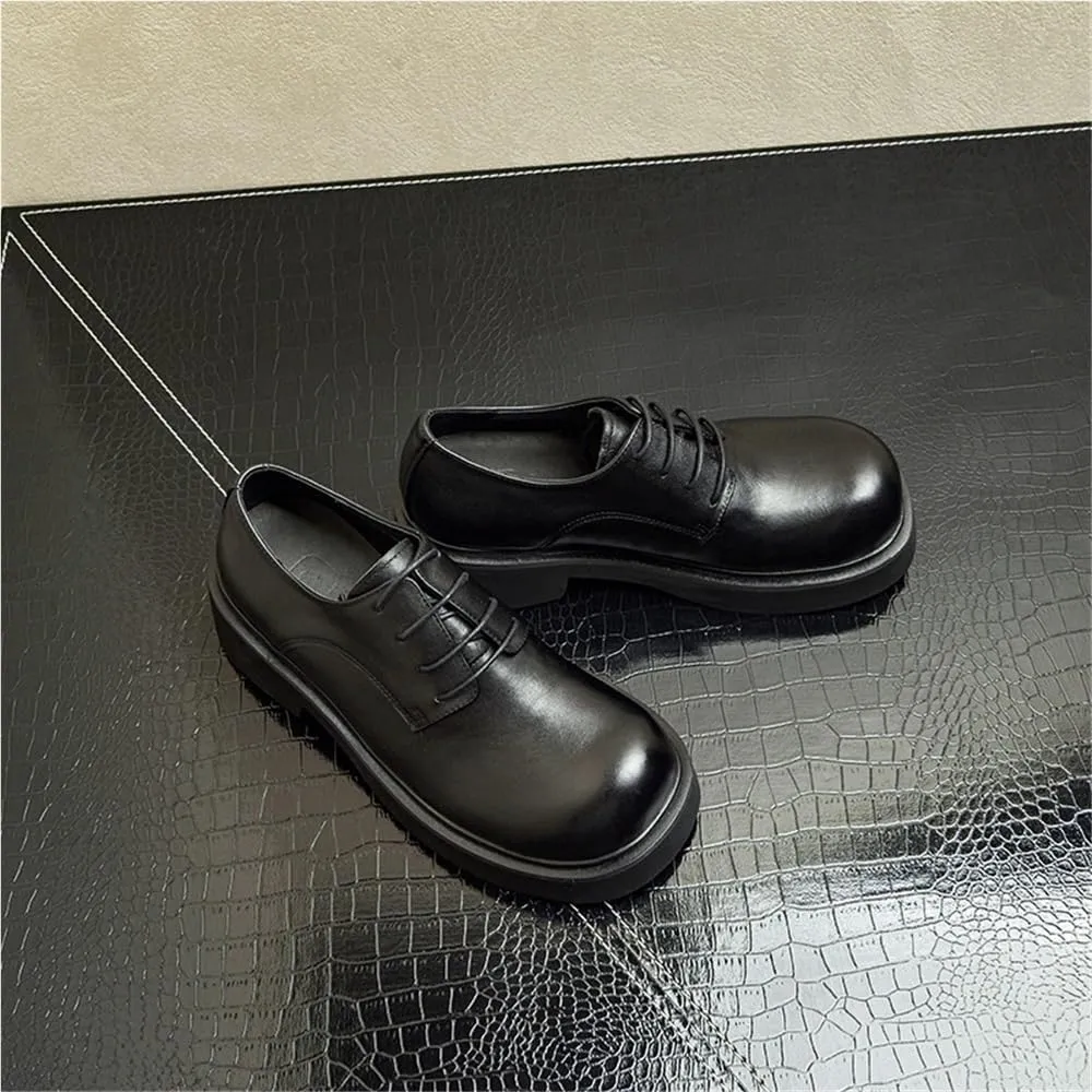 Platform Work Oxfords Round Toe Business Lace-up Wedding Shoes Height-Increasing
