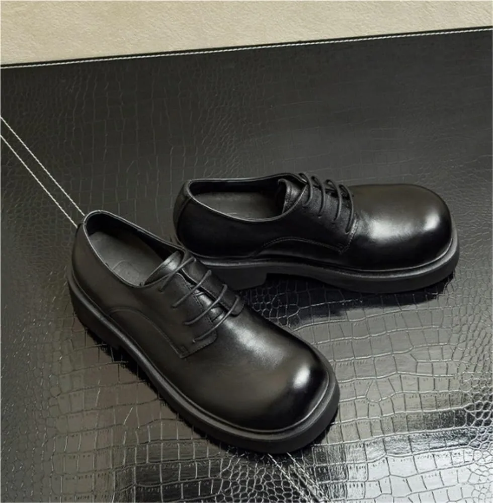 Platform Work Oxfords Round Toe Business Lace-up Wedding Shoes Height-Increasing