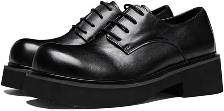 Platform Work Oxfords Round Toe Business Lace-up Wedding Shoes Height-Increasing