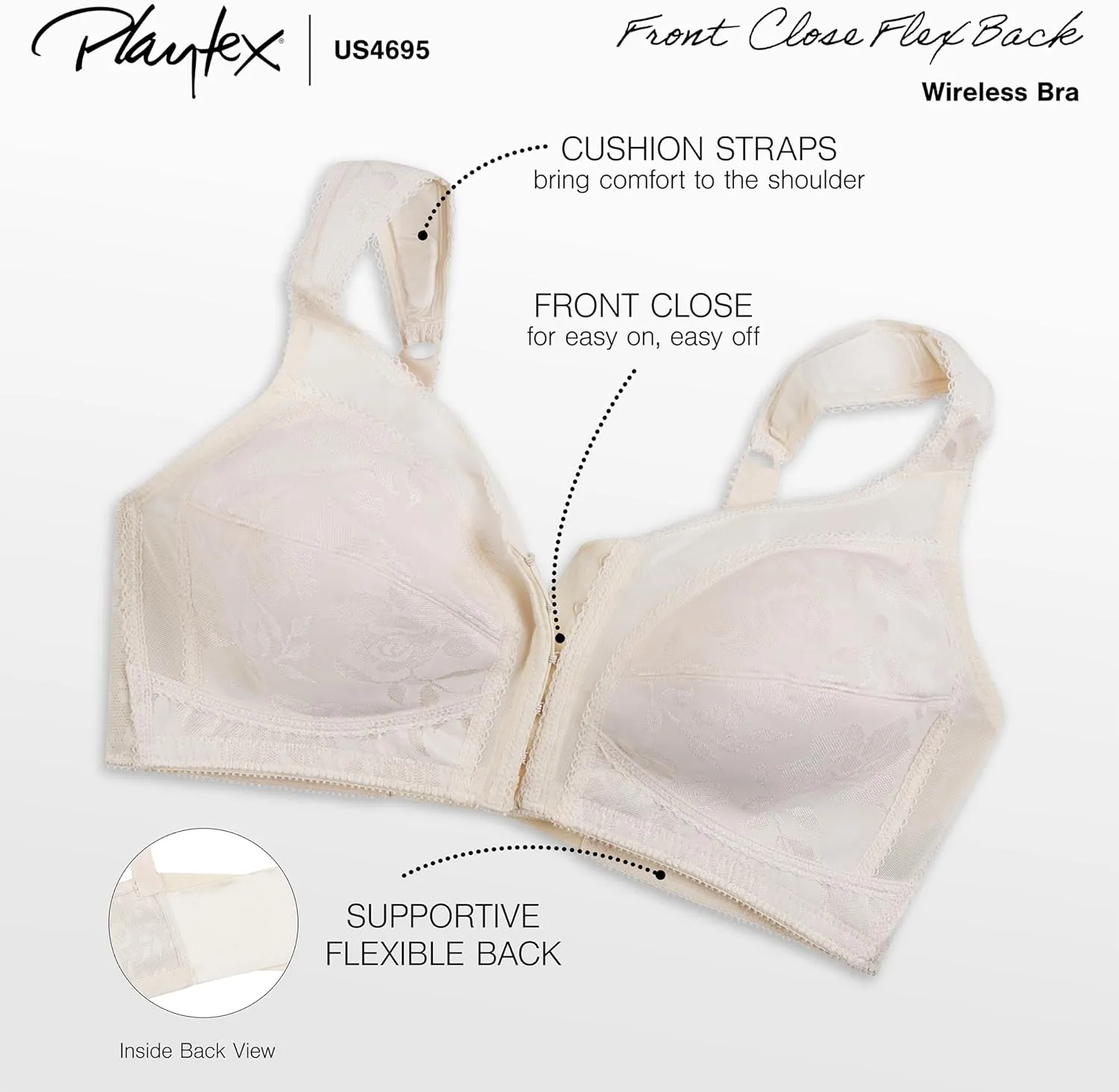 Playtex Women's Wireless Bra, 18 Hour Plus-Size Bras Available, Front Close, Supportive, 4695