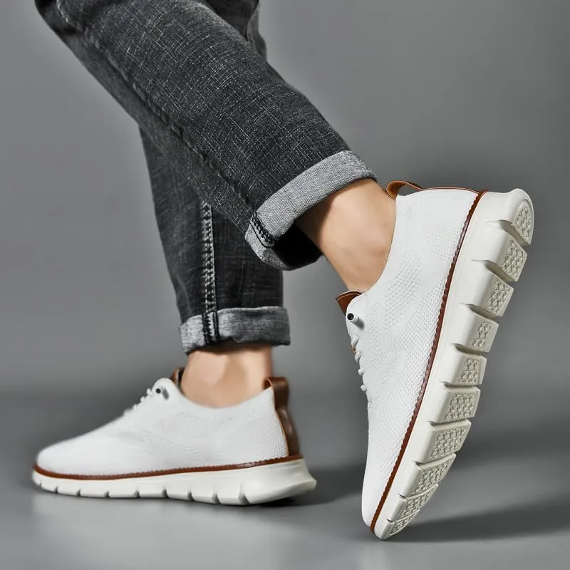 Plus Big Sizes Men's Breathable Mesh Sneakers, Casual Comfort Shoes with Knit Upper, Lightweight Flexible Sole, Khaki