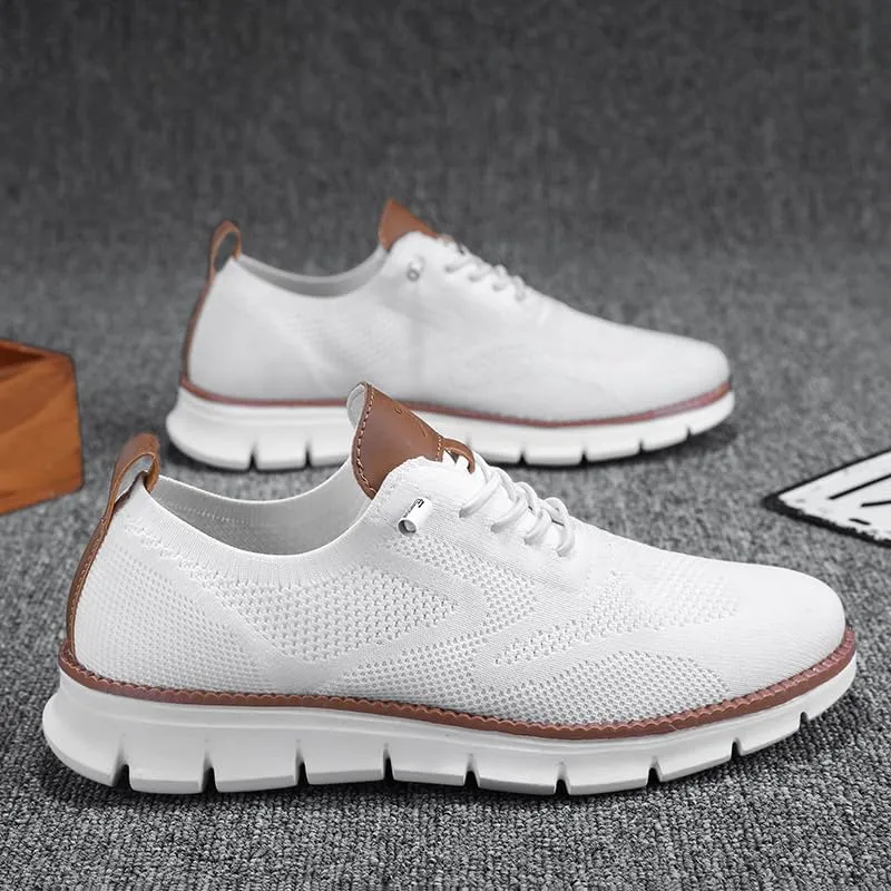 Plus Big Sizes Men's Breathable Mesh Sneakers, Casual Comfort Shoes with Knit Upper, Lightweight Flexible Sole, Khaki