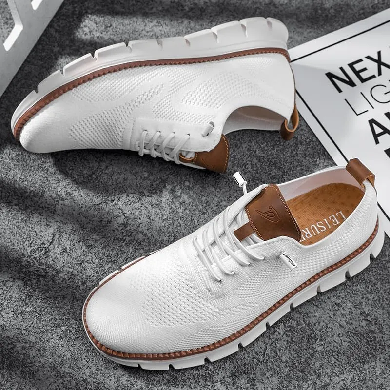 Plus Big Sizes Men's Breathable Mesh Sneakers, Casual Comfort Shoes with Knit Upper, Lightweight Flexible Sole, Khaki