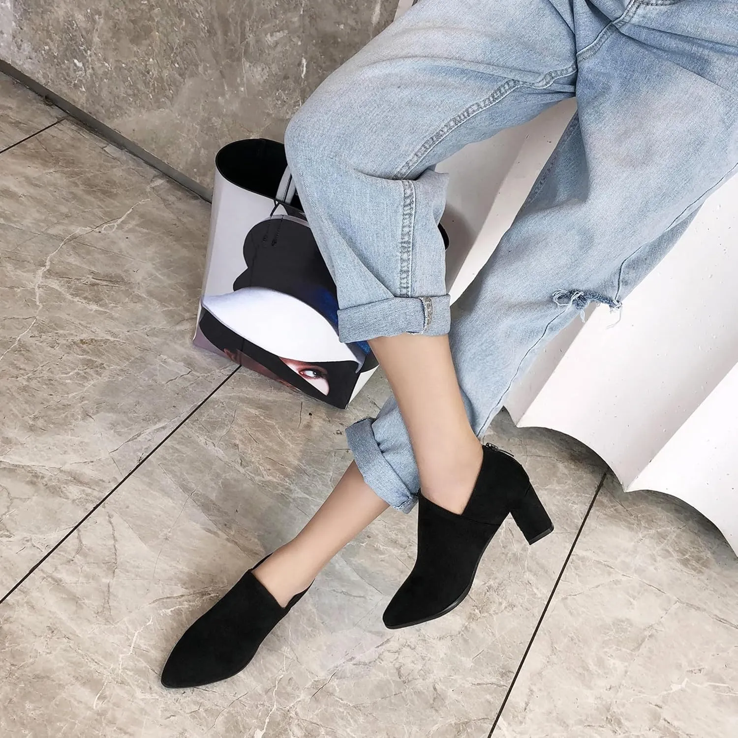 Pointed Toe Oxford Women Lace Up Block Heel