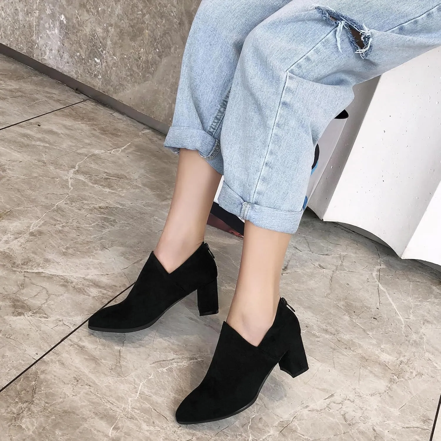 Pointed Toe Oxford Women Lace Up Block Heel