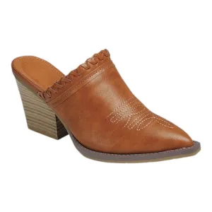 Pointed Toe Western Mule Heel, Tan