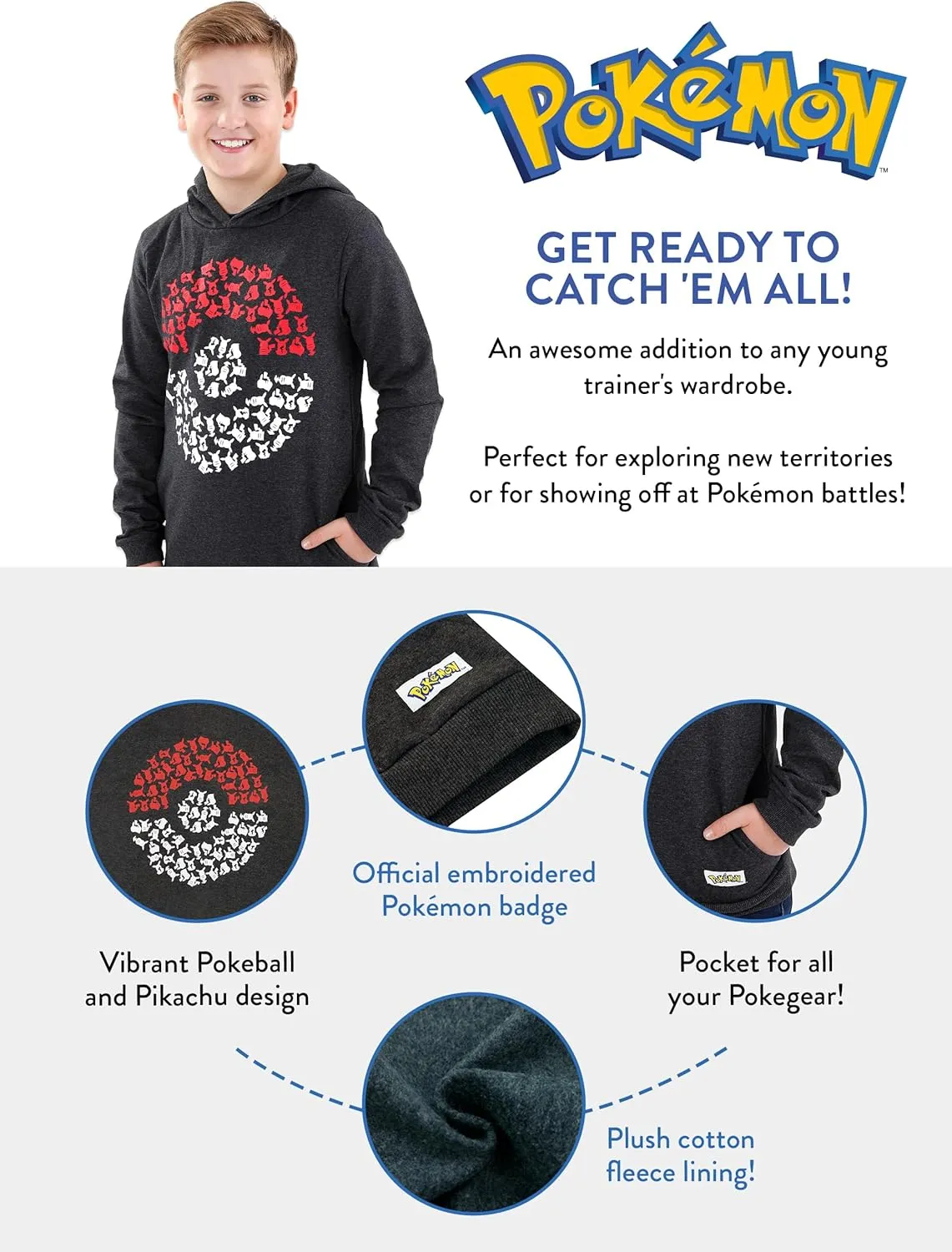 Pokémon Hoodie For Boys With Pokeball Design | Pikachu Kids Hoodies