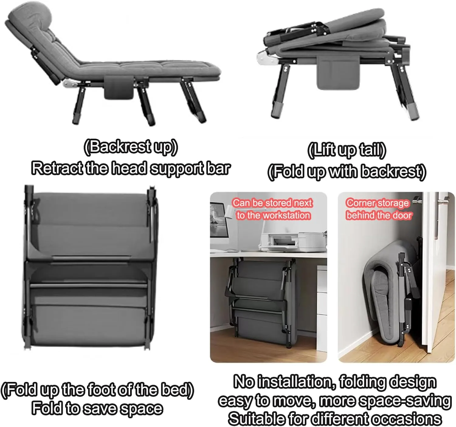 Portable Folding Lounge Chair,6 Adjustable Positions Folding Loading Chair,Camping Cot with Mattress for Adults,Folding Cots Sleeping for Home Garden Travel Beach Office Nap Camping Sleeping