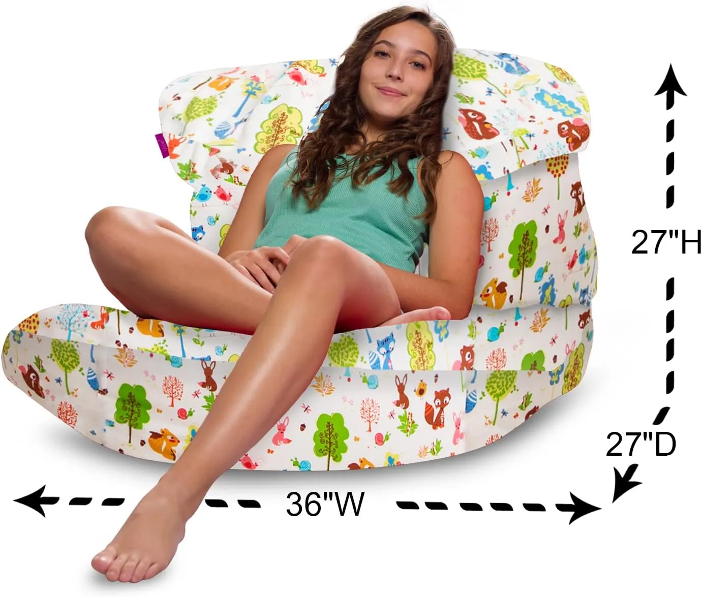 Posh Creations Structured Comfy Bean Bag Chair for Gaming, Reading, and Watching TV, Laguna Lounger, Canvas - Forest Critters on White