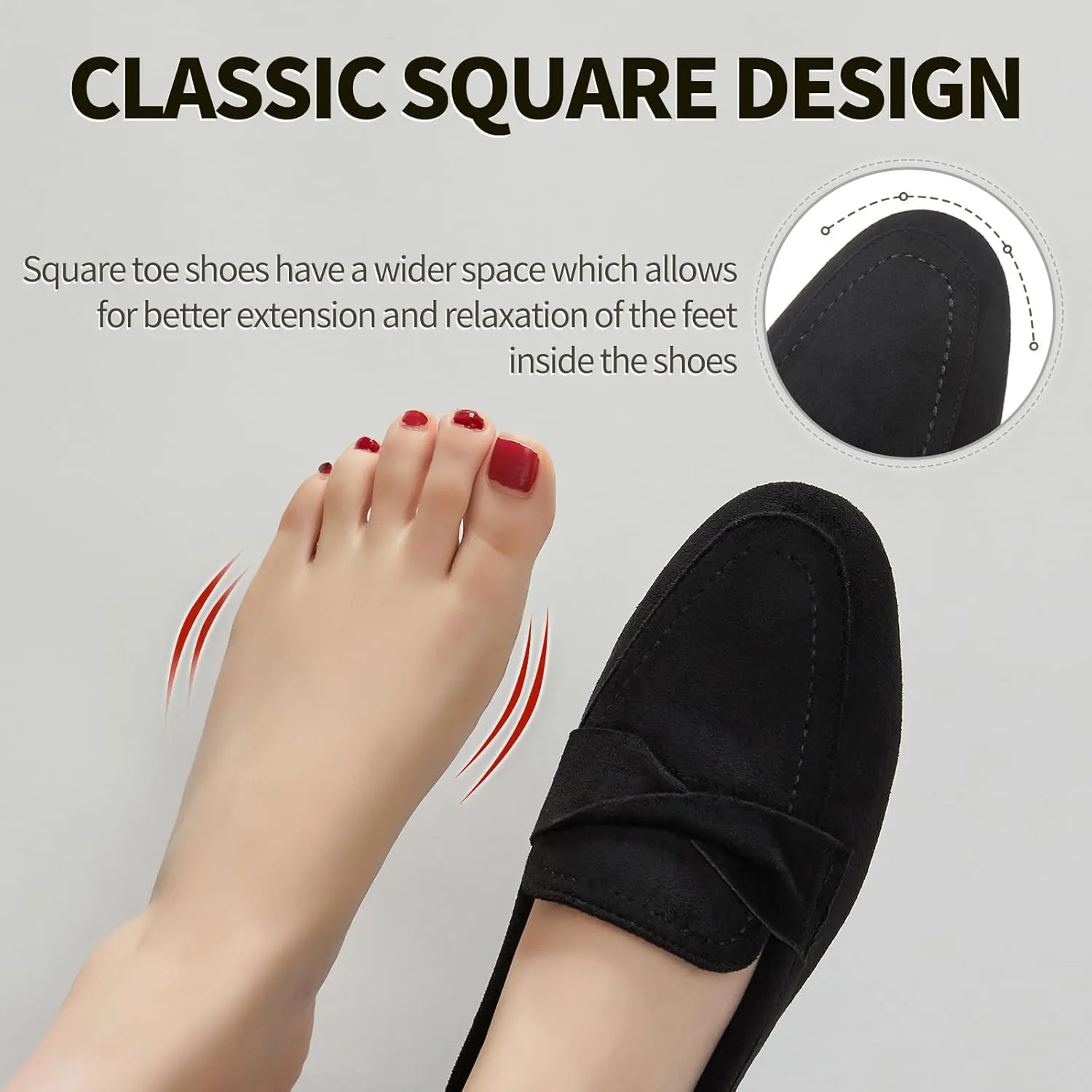 POVOGER Loafers for Women Slip on Shoes Black Flats Shoes Comfortable Work Shoes for Women Square Toe Ballets Flats