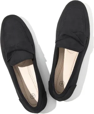 POVOGER Loafers for Women Slip on Shoes Black Flats Shoes Comfortable Work Shoes for Women Square Toe Ballets Flats