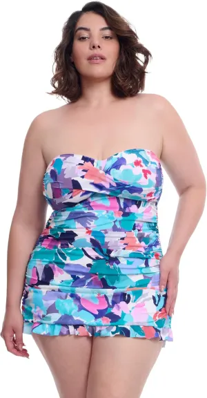 Profile by Gottex Holi Plus Size Abstract Floral Print Women’s Bathing Swim One Piece Bandeau Swimdress - Swim Essential