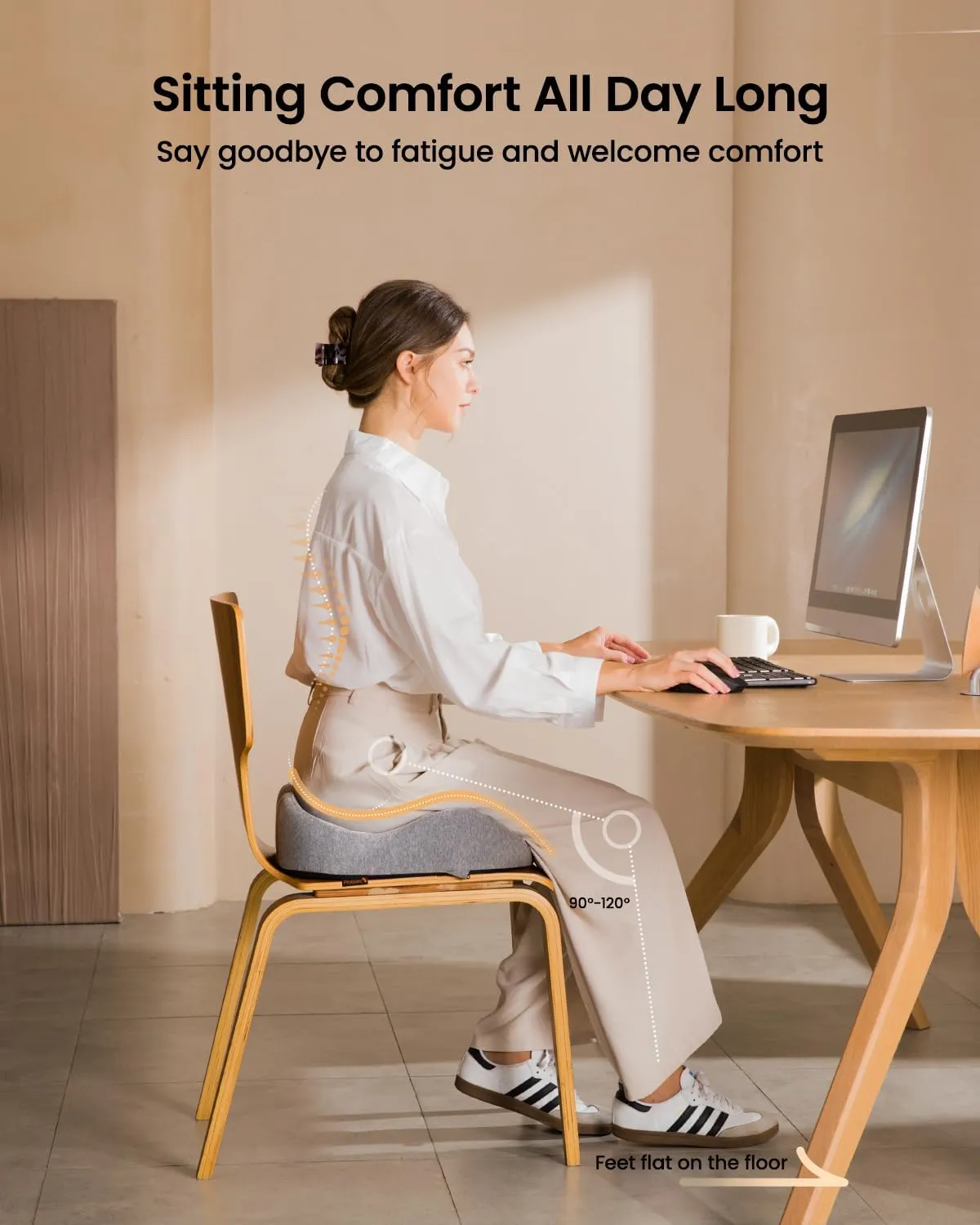 ProtoArc Seat Cushion for Tailbone Pain Relief, Office Chair Cushion, Coccyx Cushion, Ergonomic Memory Foam Seat Cushion for Home, Car, Pressure Relief Pad for Hip, Coccyx, All Day Comfort - Gray