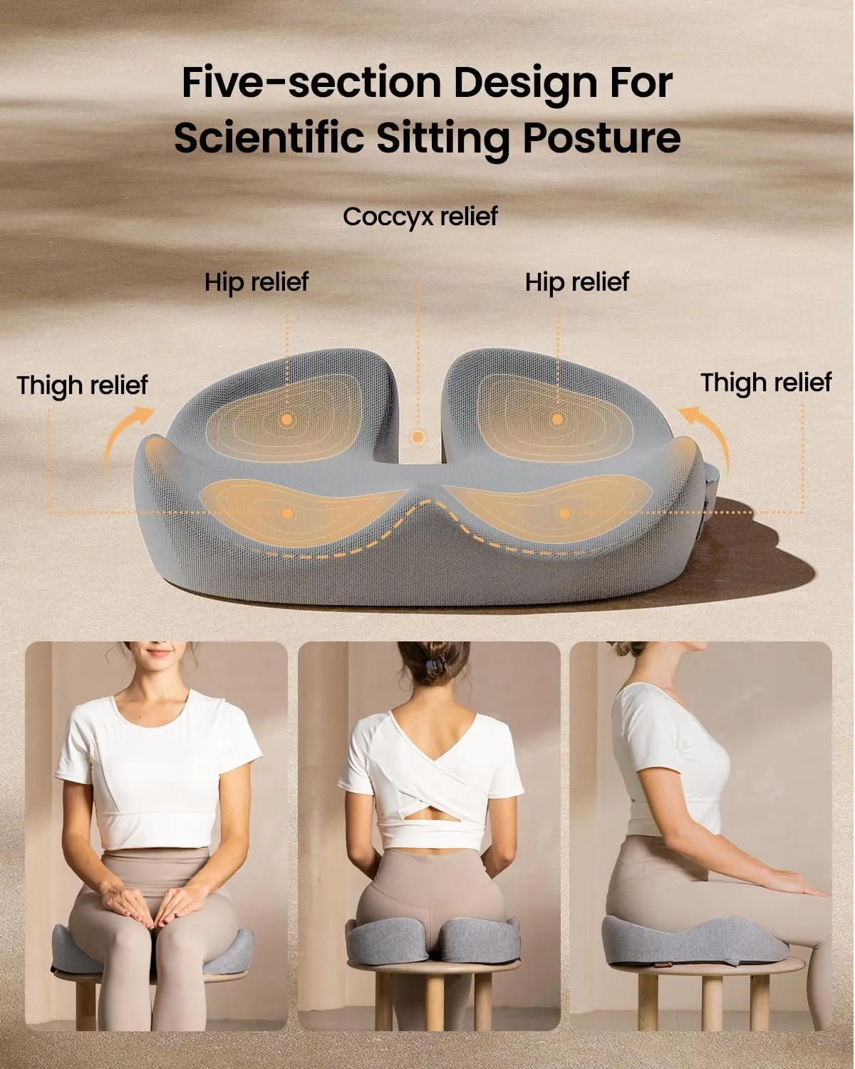 ProtoArc Seat Cushion for Tailbone Pain Relief, Office Chair Cushion, Coccyx Cushion, Ergonomic Memory Foam Seat Cushion for Home, Car, Pressure Relief Pad for Hip, Coccyx, All Day Comfort - Gray