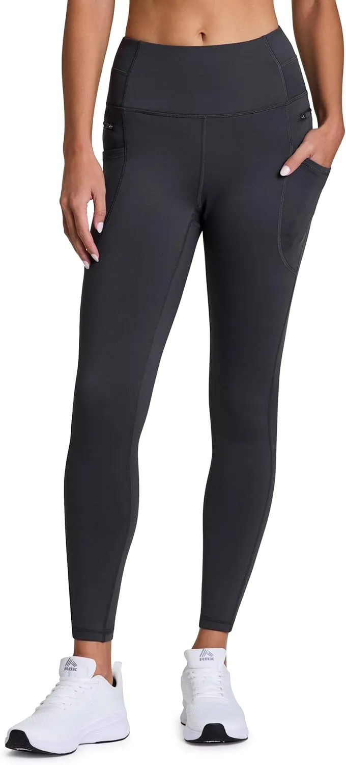 RBX Fleece-Lined Leggings for Women Yoga Pants with Pockets Gym Pants for Cold Weather Full-Length Leggings for Running Yoga