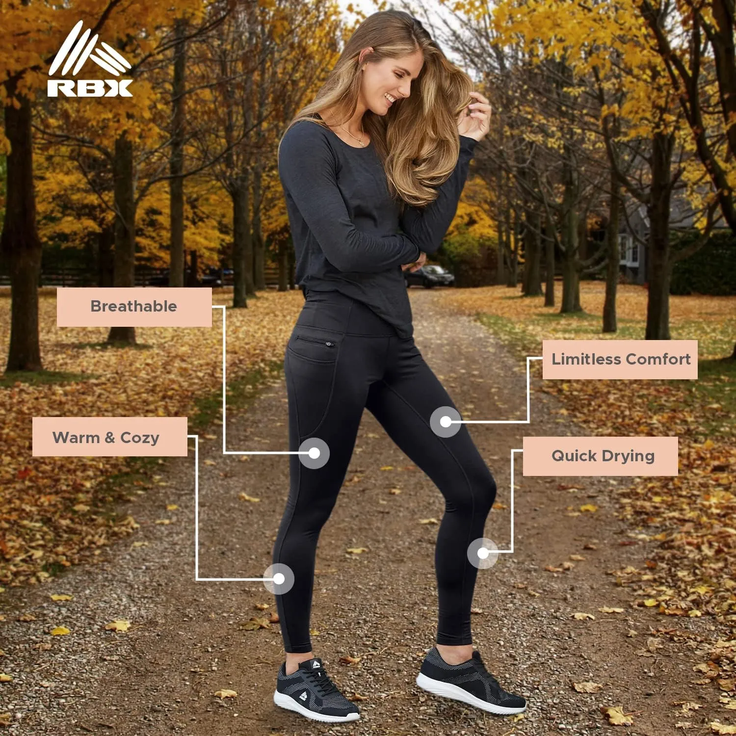 RBX Fleece-Lined Leggings for Women Yoga Pants with Pockets Gym Pants for Cold Weather Full-Length Leggings for Running Yoga