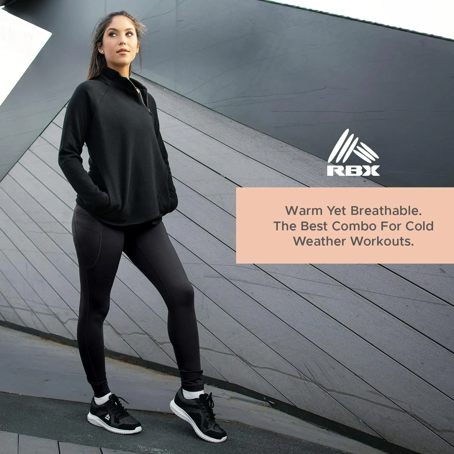 RBX Fleece-Lined Leggings for Women Yoga Pants with Pockets Gym Pants for Cold Weather Full-Length Leggings for Running Yoga