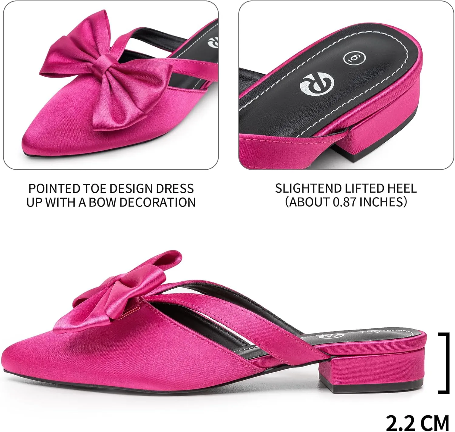 Rekayla Mules for Women Closed Pointed Toe Flats Slip On Women's Mules with Bow Knot Comfortable Backless Loafers Low Heels Casual Work Party Dress Shoes
